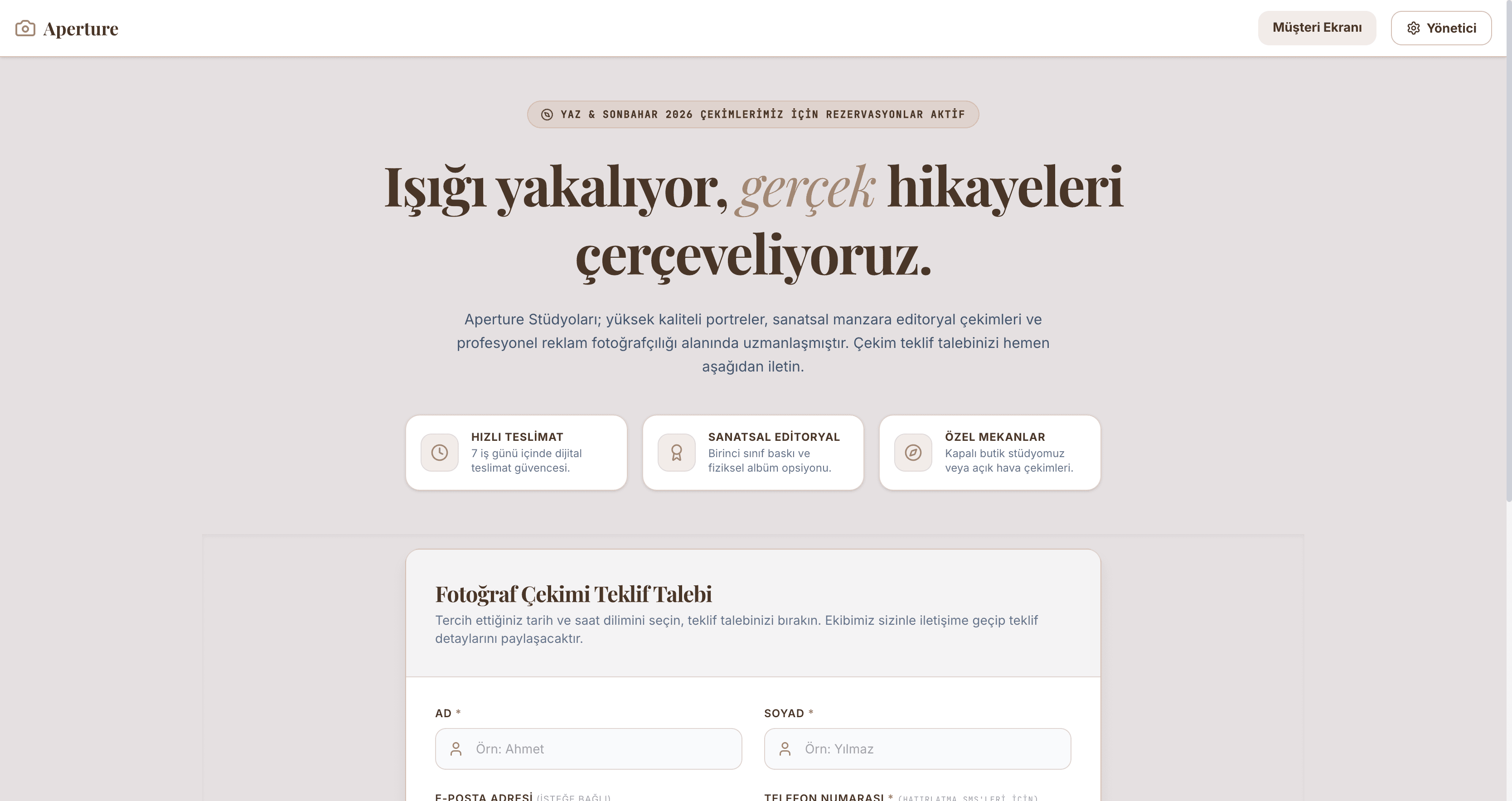 Fotoğraf Stüdyosu Portalı ekran görüntüsü