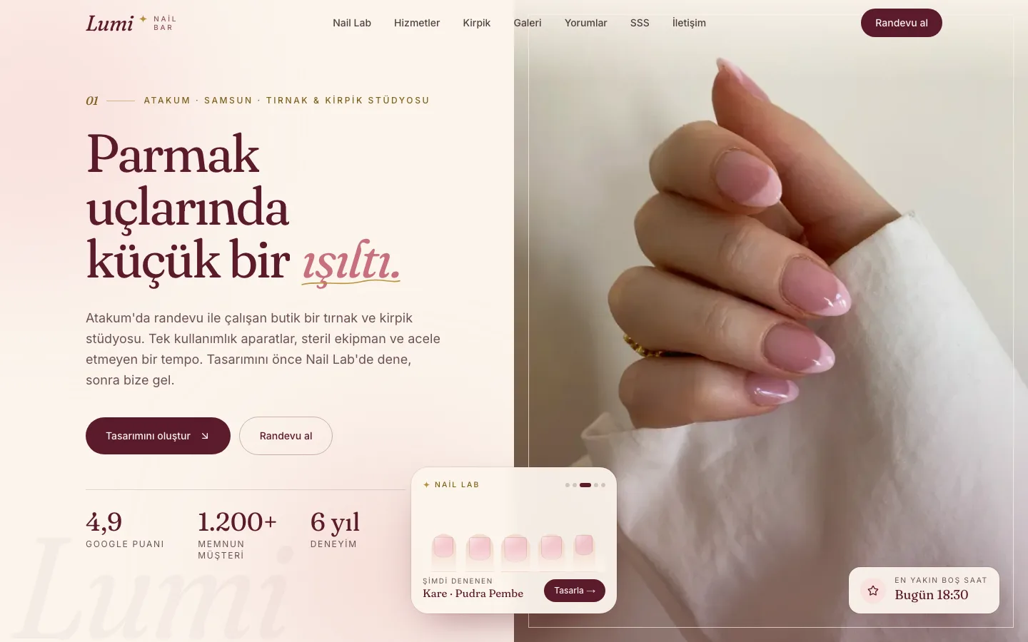 Lumi Nail Bar — Tırnak ve Kirpik Stüdyosu Sitesi ekran görüntüsü