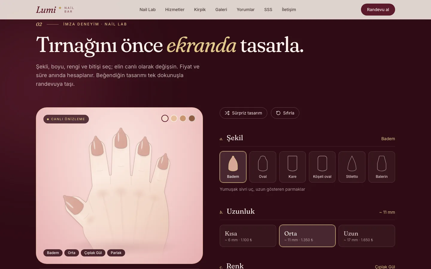 Lumi Nail Bar — Tırnak ve Kirpik Stüdyosu Sitesi ekran görüntüsü 2