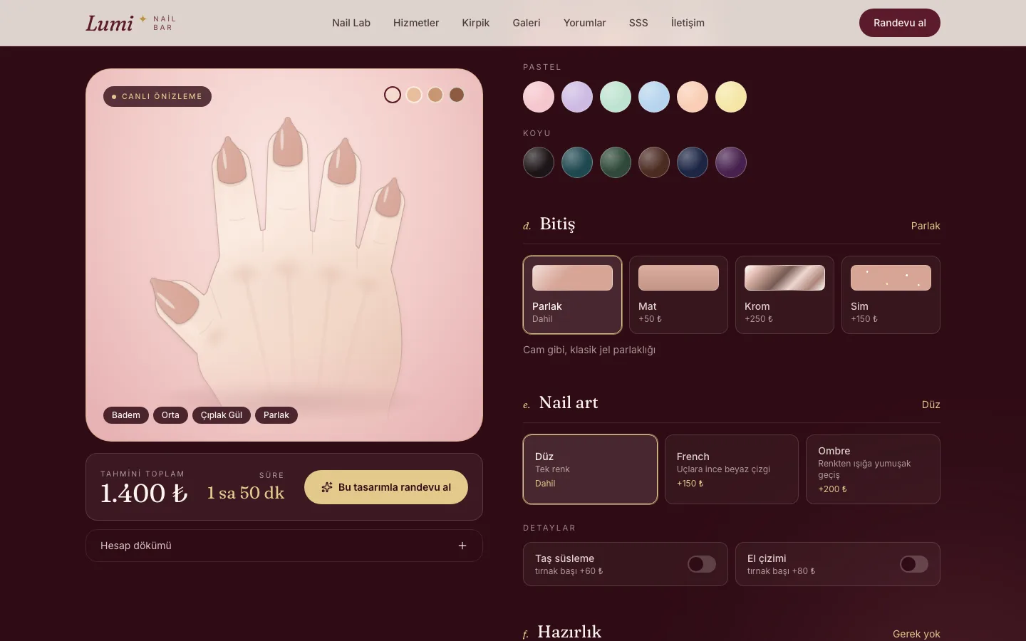 Lumi Nail Bar — Tırnak ve Kirpik Stüdyosu Sitesi ekran görüntüsü 3