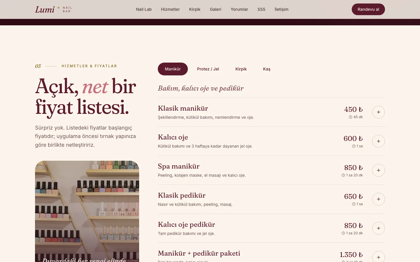 Lumi Nail Bar — Tırnak ve Kirpik Stüdyosu Sitesi ekran görüntüsü 4