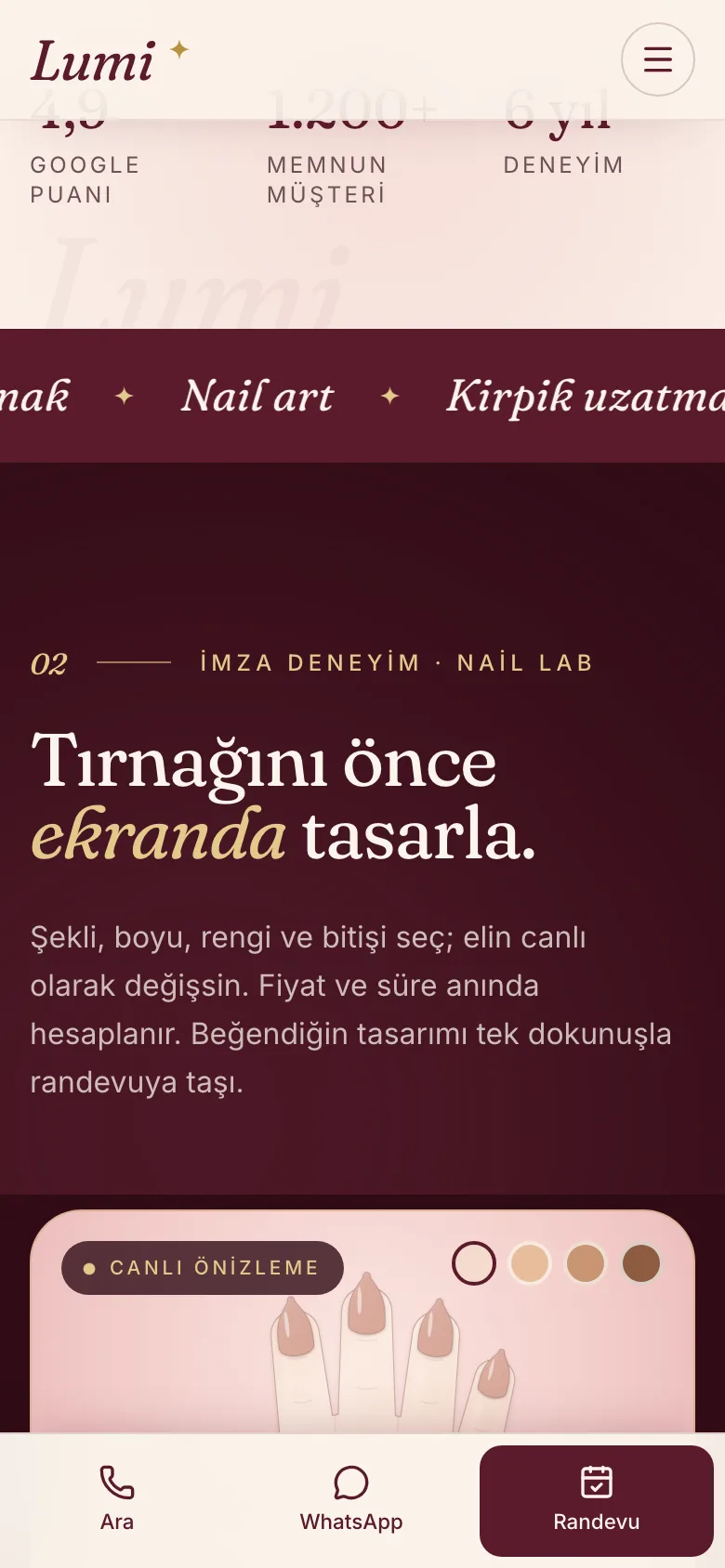 Lumi Nail Bar — Tırnak ve Kirpik Stüdyosu Sitesi ekran görüntüsü 6