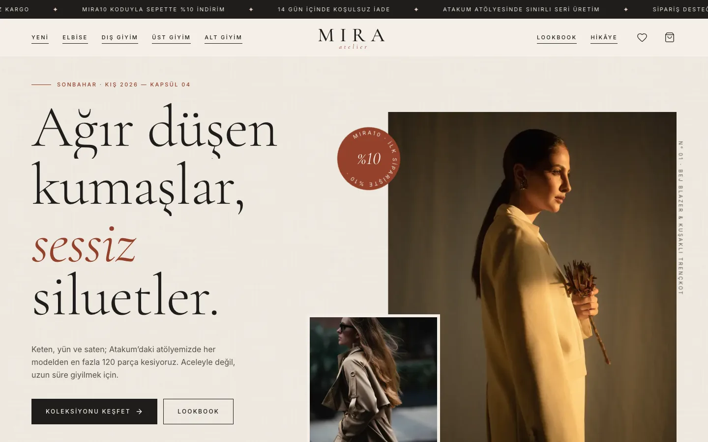 Mira Atelier — Kadın Giyim E-Ticaret Ön Yüzü ekran görüntüsü