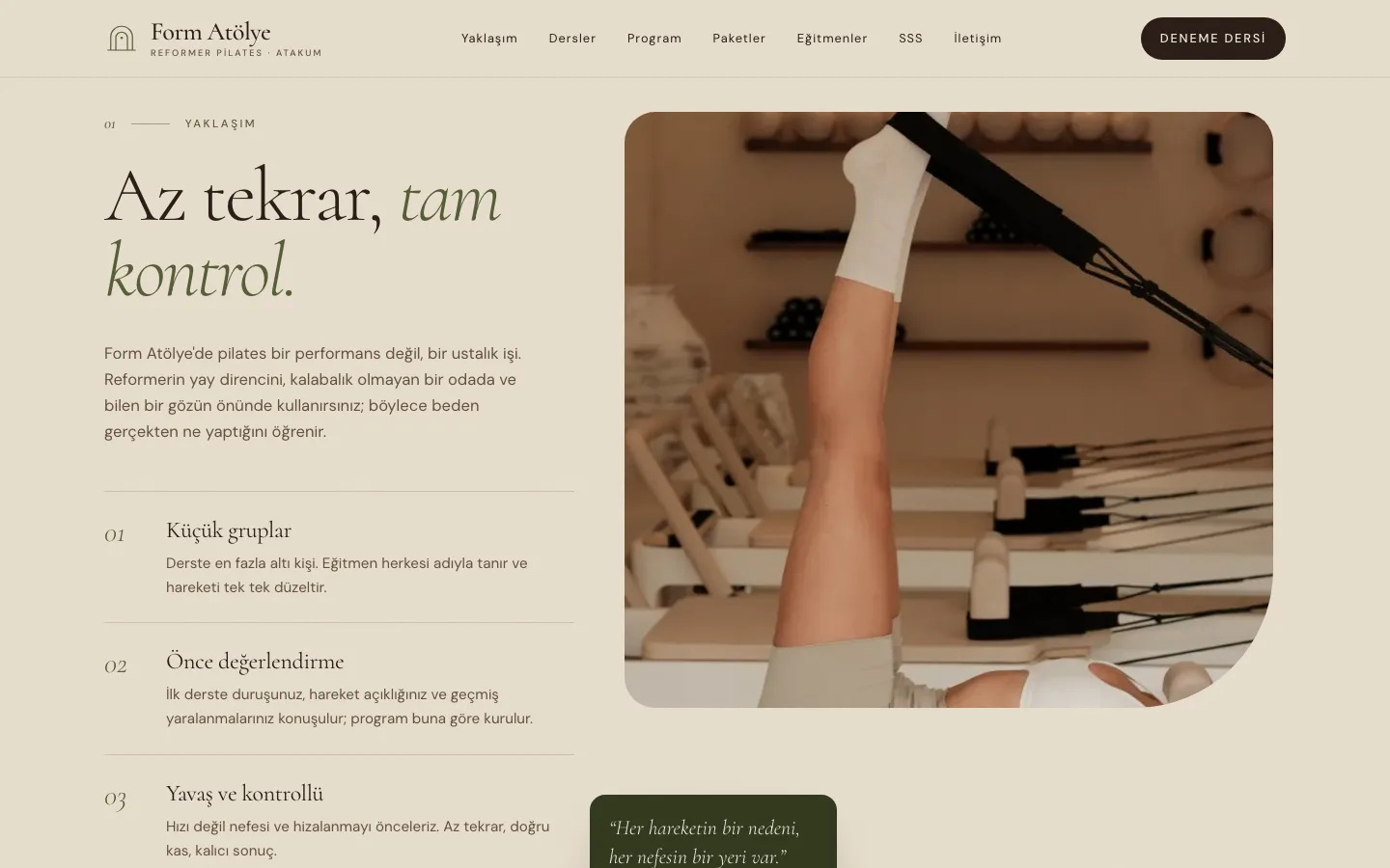 Form Atölye — Reformer Pilates Stüdyosu Sitesi ekran görüntüsü 2