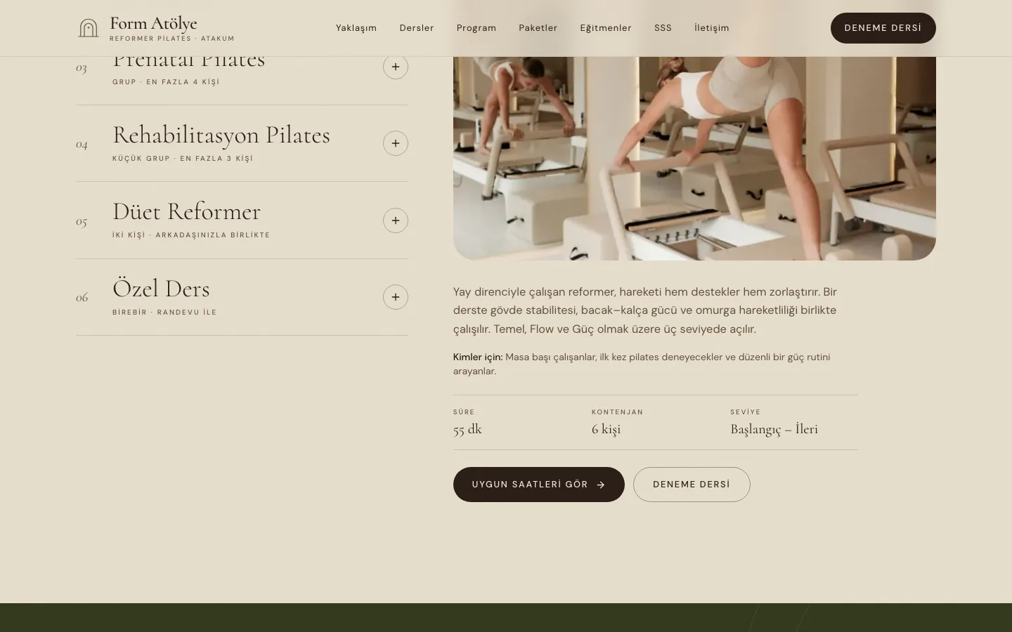 Form Atölye — Reformer Pilates Stüdyosu Sitesi ekran görüntüsü 4
