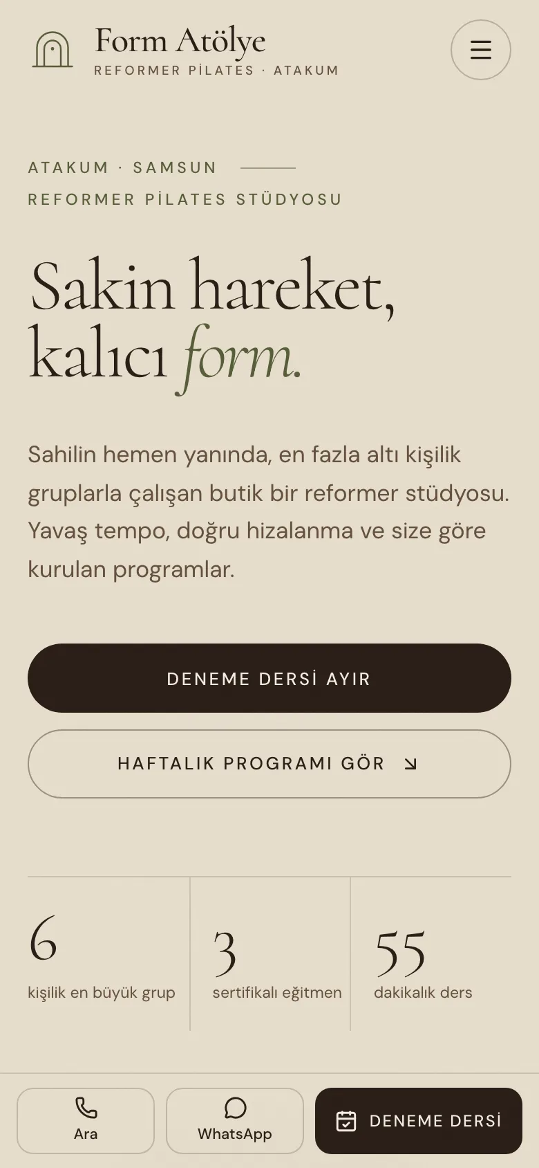 Form Atölye — Reformer Pilates Stüdyosu Sitesi ekran görüntüsü 5