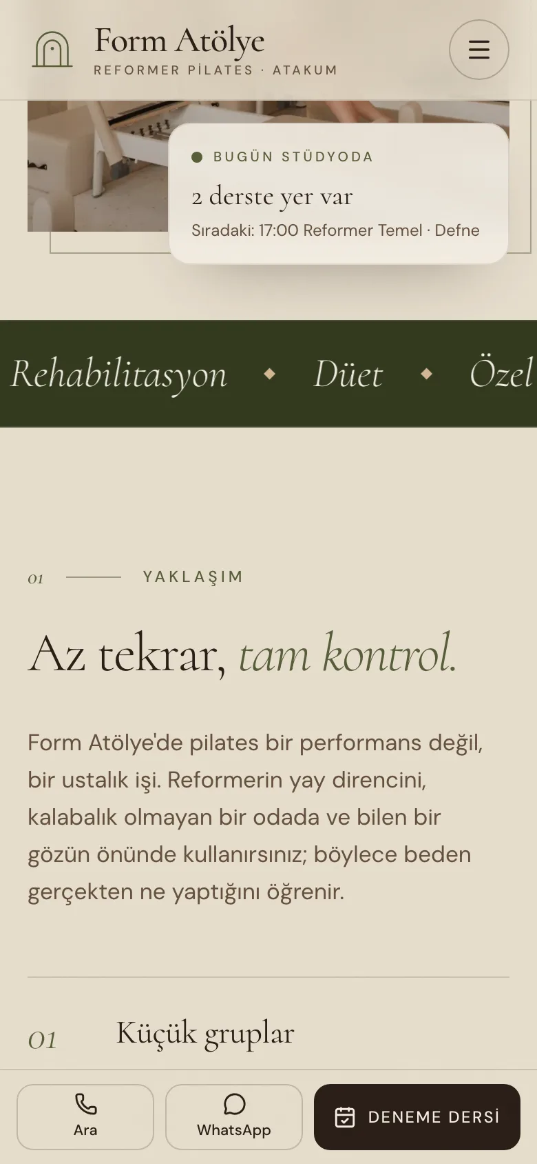 Form Atölye — Reformer Pilates Stüdyosu Sitesi ekran görüntüsü 6