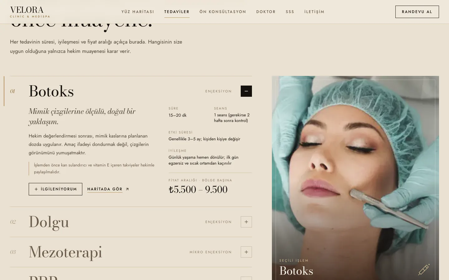 Velora Clinic & Medispa — Medikal Estetik Kliniği Sitesi ekran görüntüsü 4