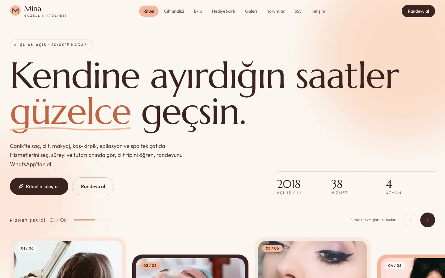 Mina Güzellik Atölyesi — Güzellik Merkezi Sitesi ekran görüntüsü