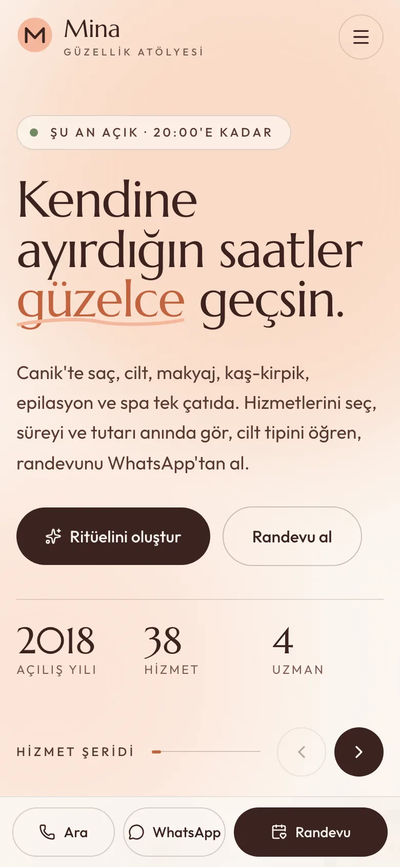 Mina Güzellik Atölyesi — Güzellik Merkezi Sitesi ekran görüntüsü 5