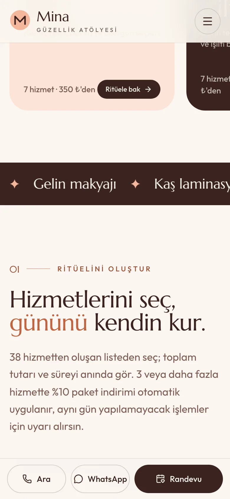Mina Güzellik Atölyesi — Güzellik Merkezi Sitesi ekran görüntüsü 6