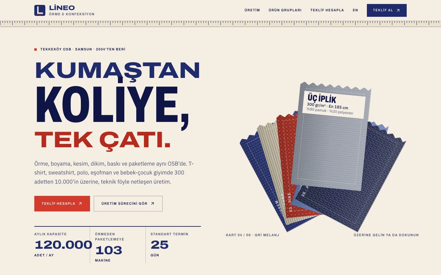 Lineo Örme & Konfeksiyon — B2B Tekstil Üretici Sitesi ekran görüntüsü