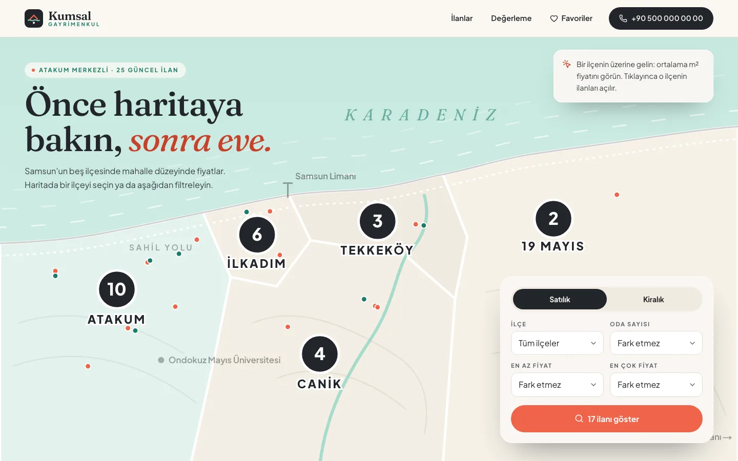 Kumsal Gayrimenkul — Emlak Portalı Ön Yüzü ekran görüntüsü