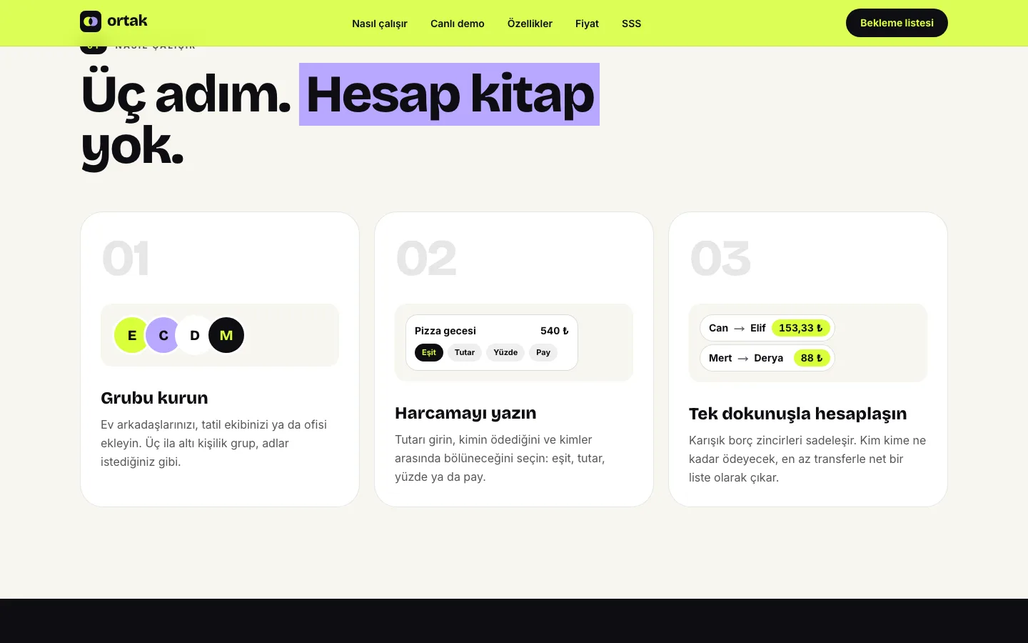 Ortak — Harcama Bölüşme Uygulaması Tanıtım Sitesi ekran görüntüsü 2