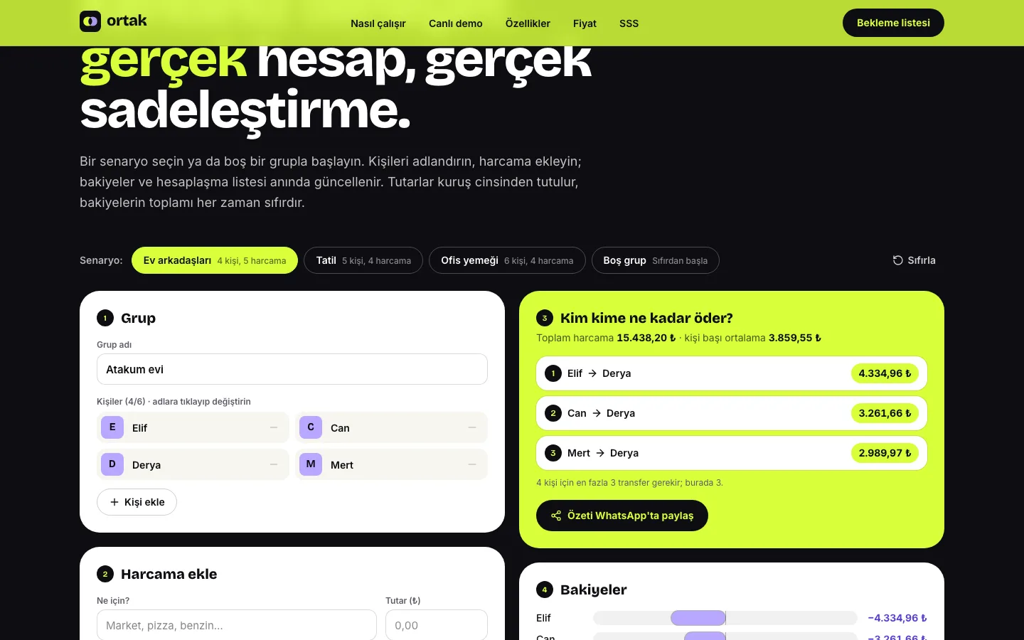 Ortak — Harcama Bölüşme Uygulaması Tanıtım Sitesi ekran görüntüsü 3