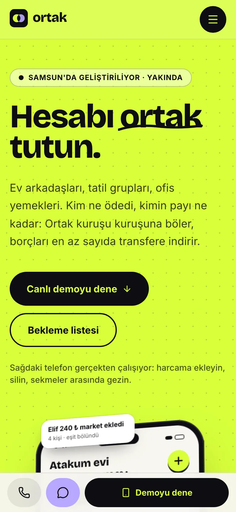 Ortak — Harcama Bölüşme Uygulaması Tanıtım Sitesi ekran görüntüsü 5