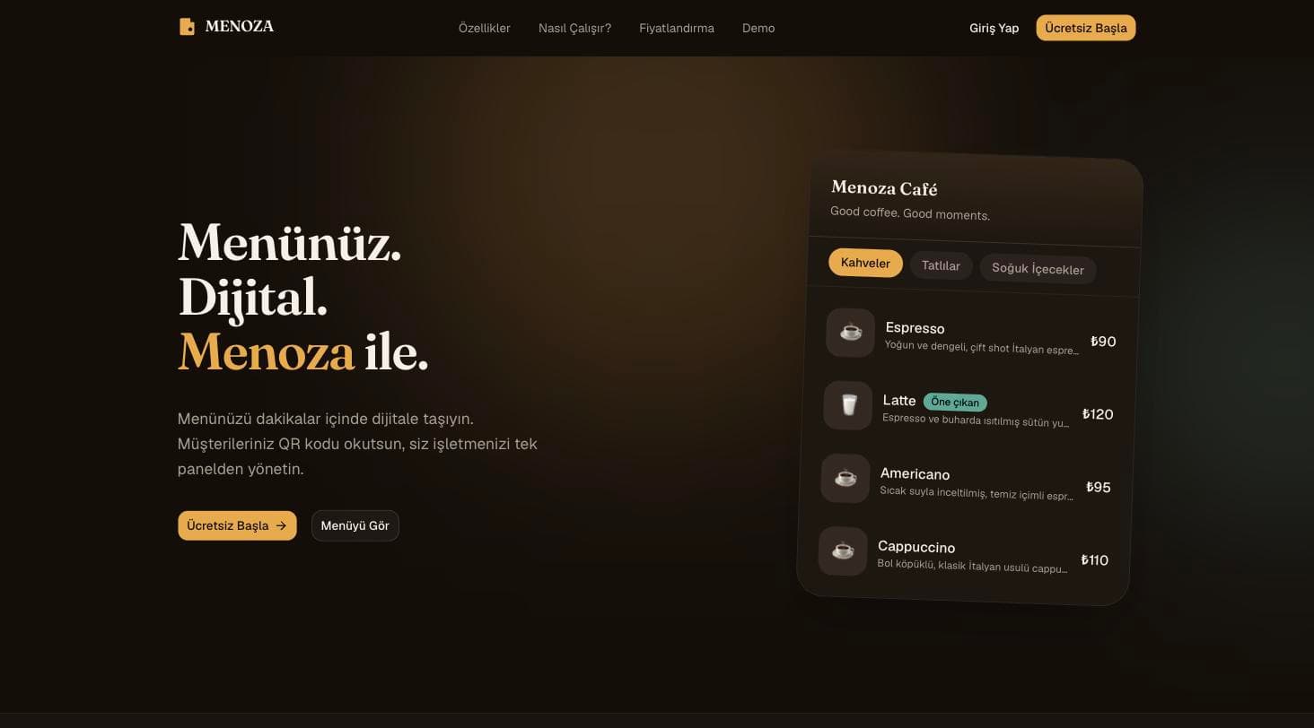 Menoza — İşletmeler için Dijital QR Menü Platformu ekran görüntüsü