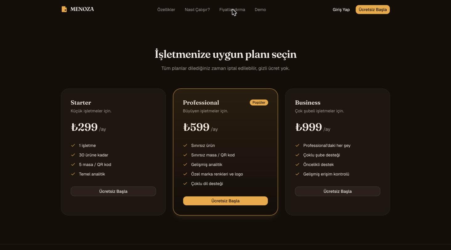 Menoza — İşletmeler için Dijital QR Menü Platformu ekran görüntüsü 3
