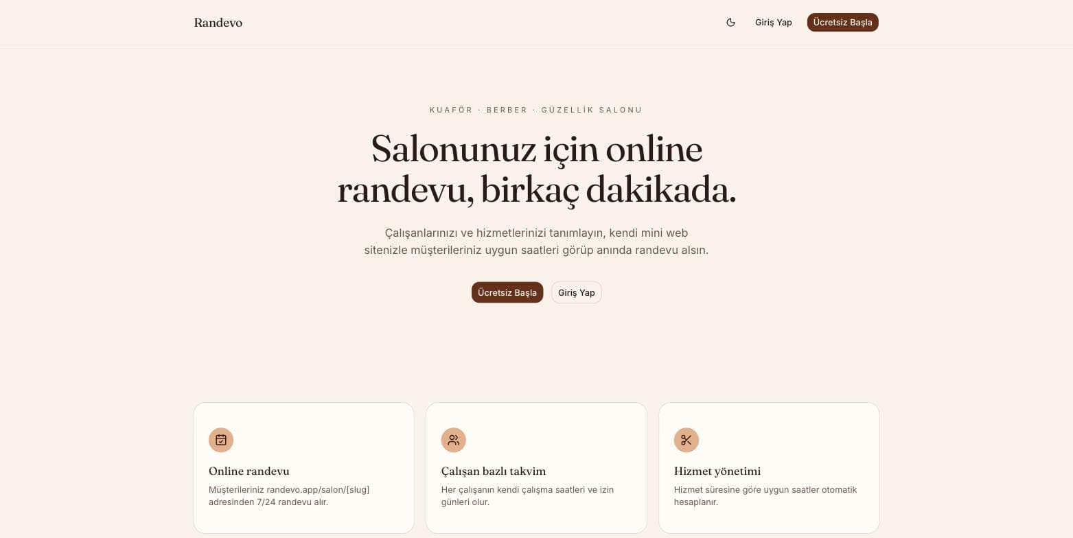Randevo — Kuaför Randevu SaaS'ı ekran görüntüsü