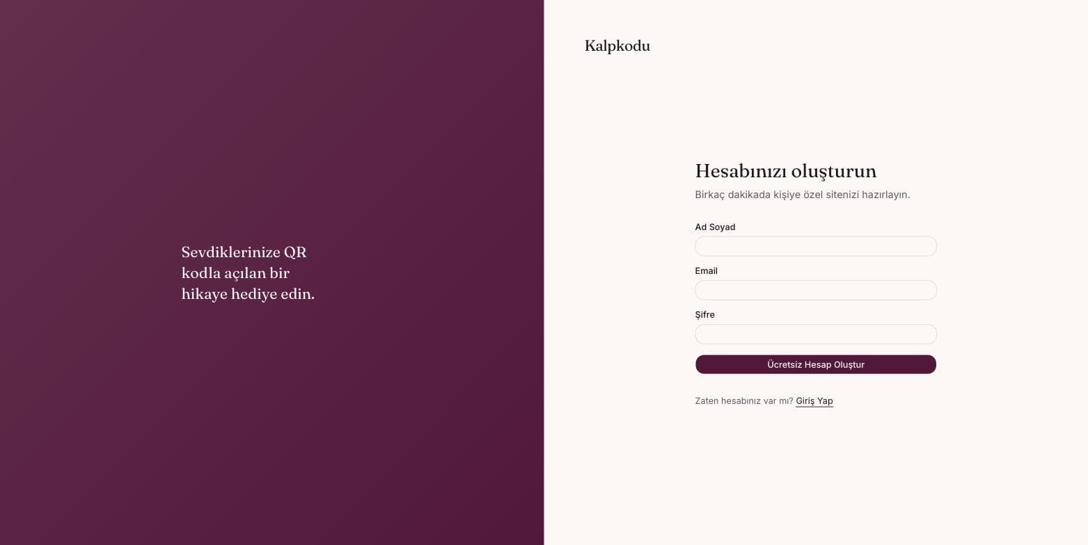 Kalpkodu — Kişiye Özel Anı Sitesi ekran görüntüsü 3