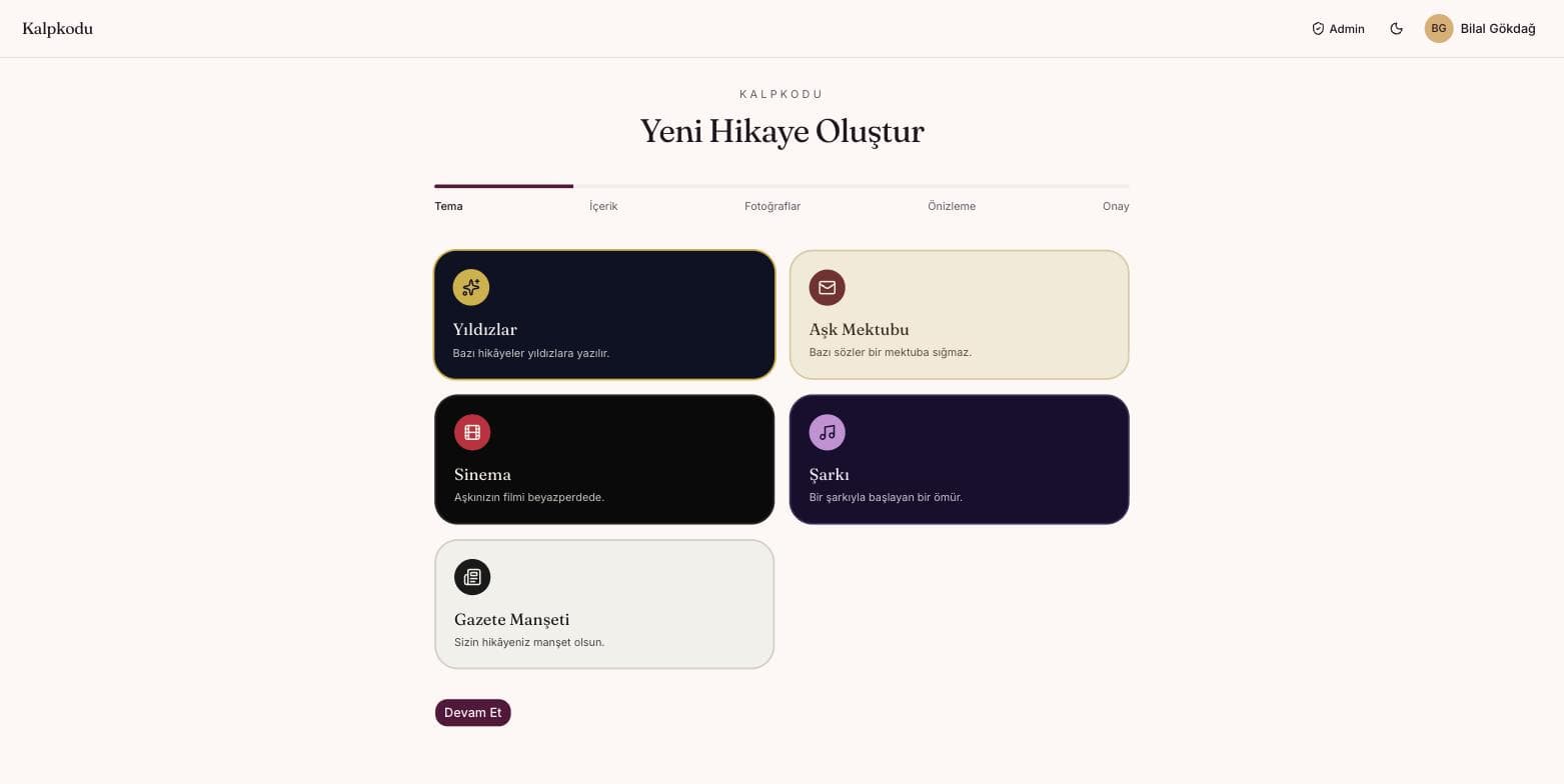 Kalpkodu — Kişiye Özel Anı Sitesi ekran görüntüsü 5