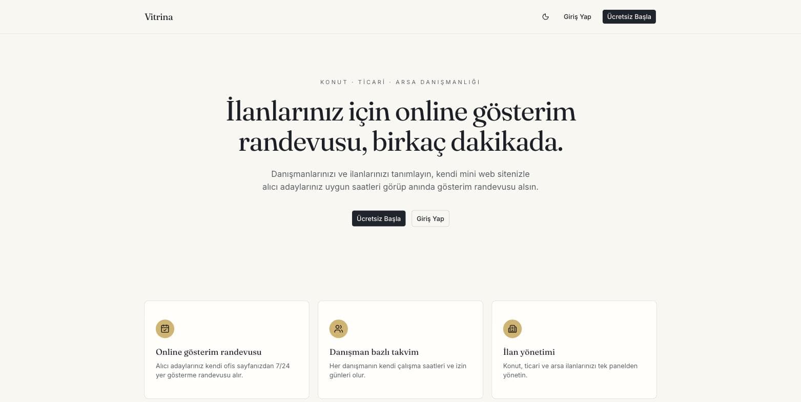 Vitrina — Emlak Danışmanı CRM ve İlan Vitrini SaaS'ı ekran görüntüsü 2
