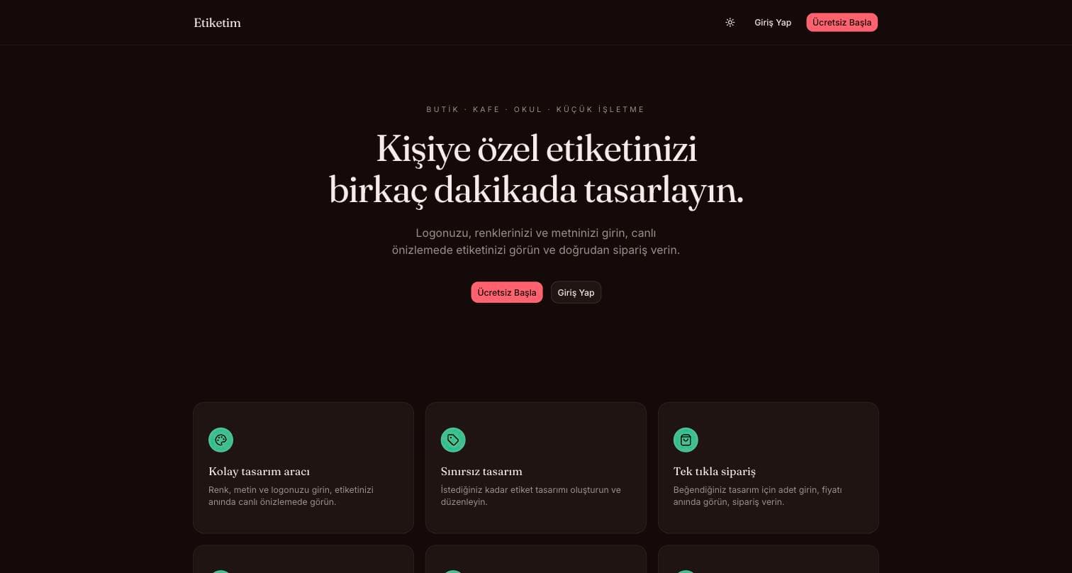 Etiketim — Kişiye Özel Etiket Tasarım Sistemi ekran görüntüsü 2