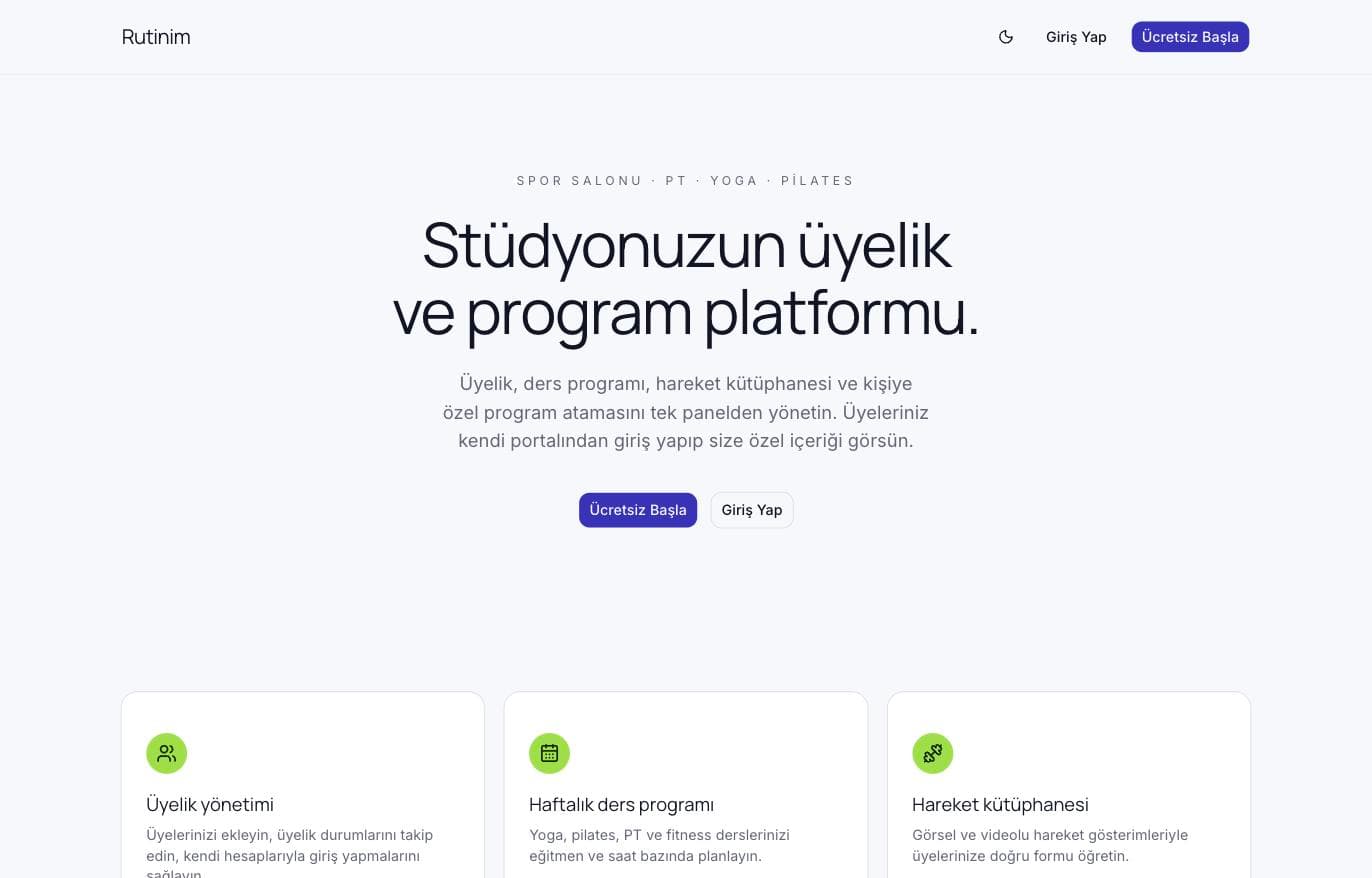 Rutinim — Üyelik ve Koçluk Platformu ekran görüntüsü