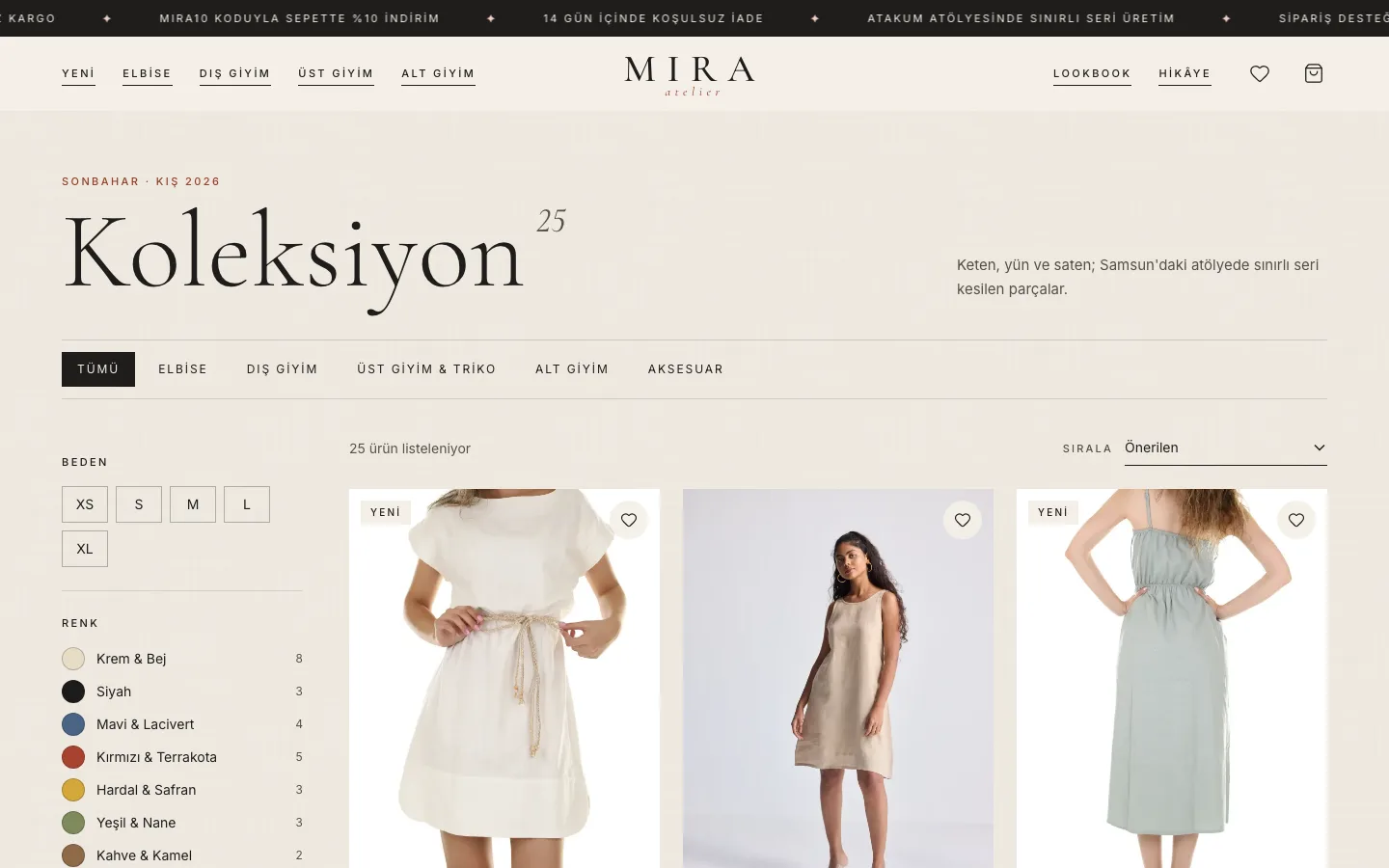Mira Atelier — Kadın Giyim E-Ticaret Ön Yüzü ekran görüntüsü 3