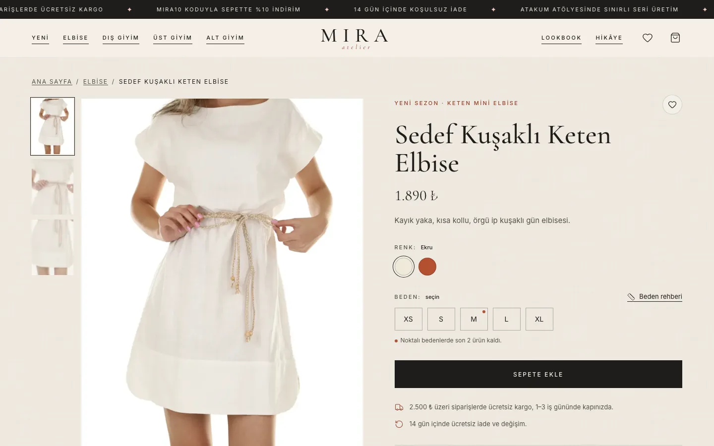 Mira Atelier — Kadın Giyim E-Ticaret Ön Yüzü ekran görüntüsü 4