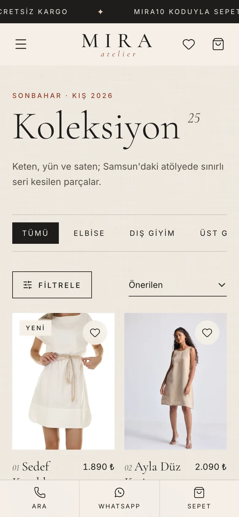 Mira Atelier — Kadın Giyim E-Ticaret Ön Yüzü ekran görüntüsü 6