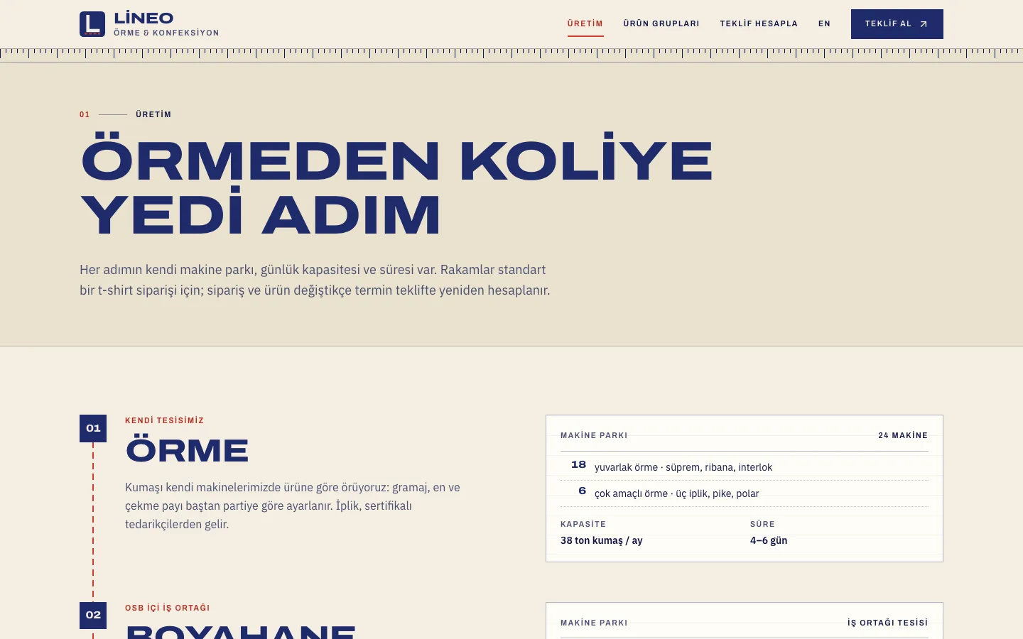 Lineo Örme & Konfeksiyon — B2B Tekstil Üretici Sitesi ekran görüntüsü 3