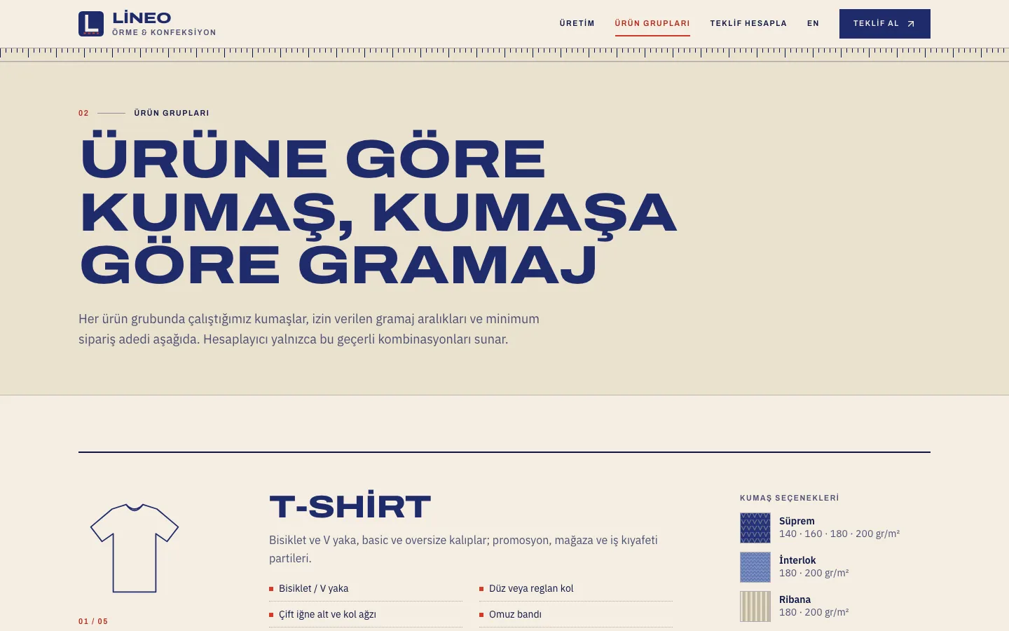 Lineo Örme & Konfeksiyon — B2B Tekstil Üretici Sitesi ekran görüntüsü 4