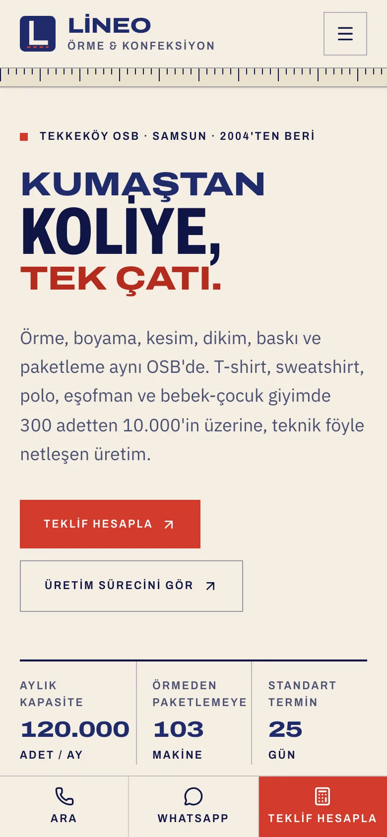 Lineo Örme & Konfeksiyon — B2B Tekstil Üretici Sitesi ekran görüntüsü 5