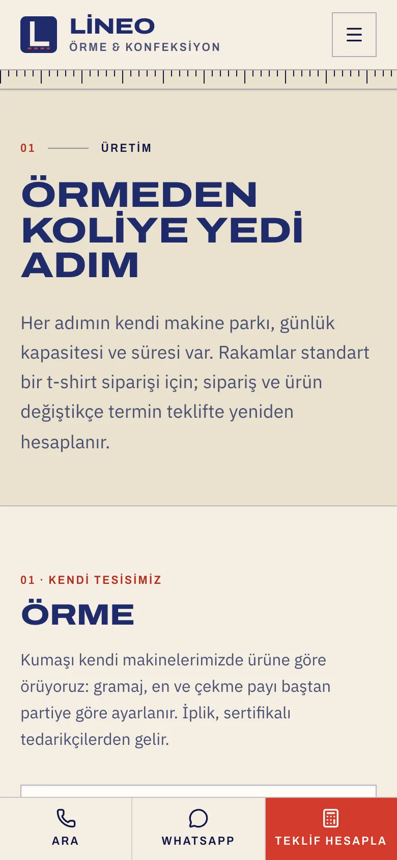 Lineo Örme & Konfeksiyon — B2B Tekstil Üretici Sitesi ekran görüntüsü 6